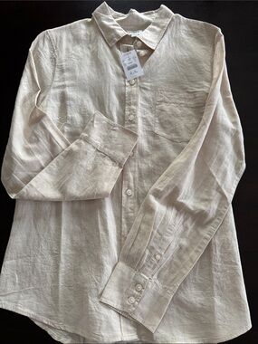 J. Crew Linen Button-Down Shirt in Light Beige/Cream